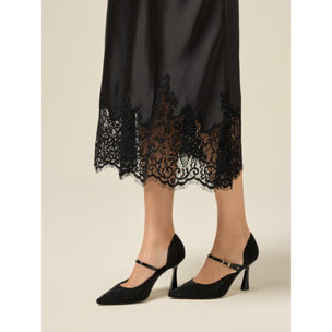 Oltre - Gonna tubino in raso con pizzo - Nero