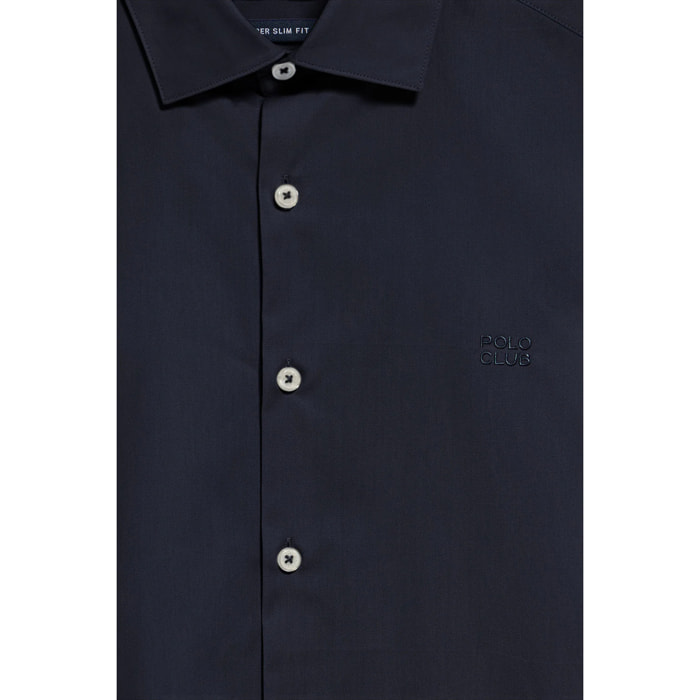 Camicia slim popeline blu marino con logo Polo Club ricamato