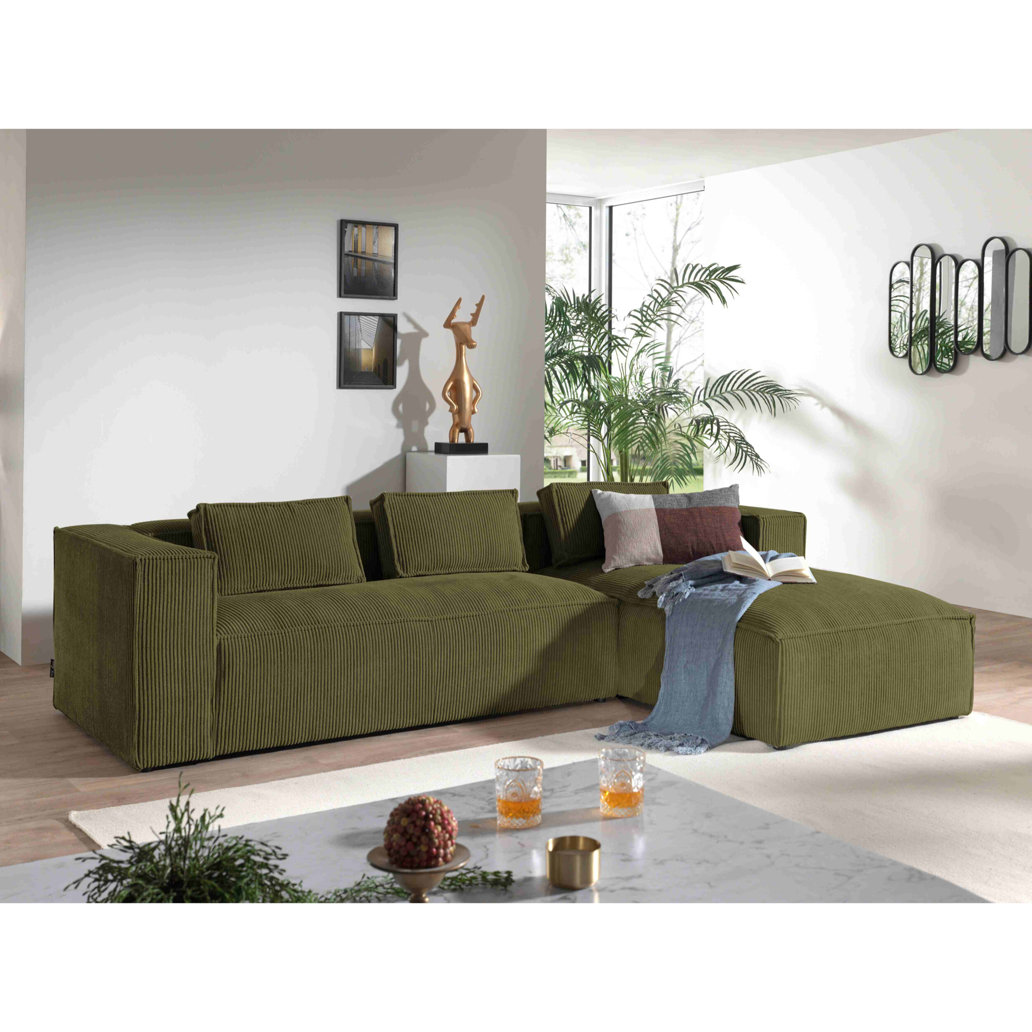 Stella - canapé d'angle droit en velours côtelé - 4 places -style contemporain - Vert