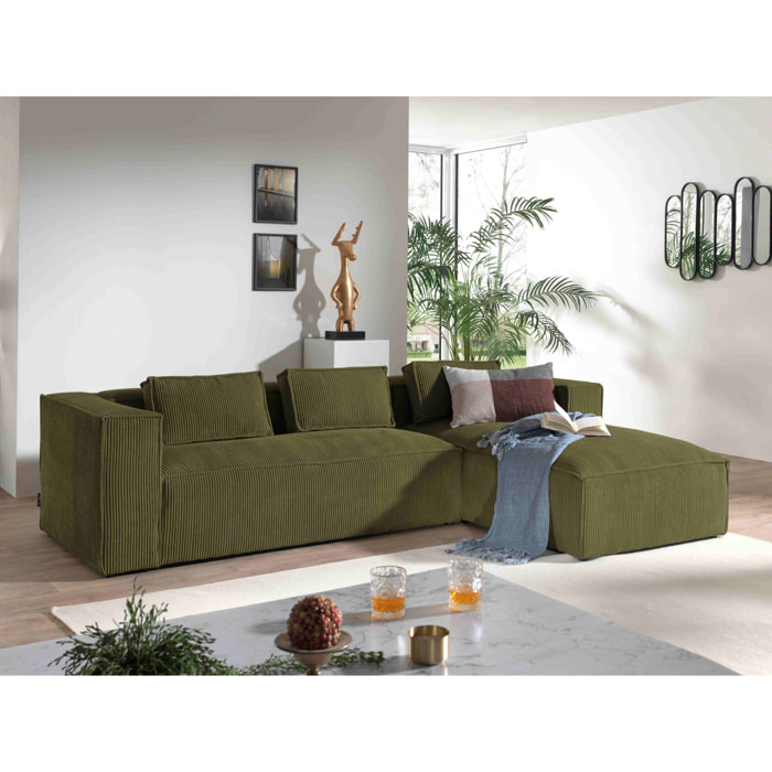 Stella - canapé d'angle droit en velours côtelé - 4 places -style contemporain - Vert