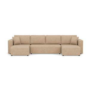 Topaze - canapé panoramique en U 7 places convertible avec coffre en simili - Beige