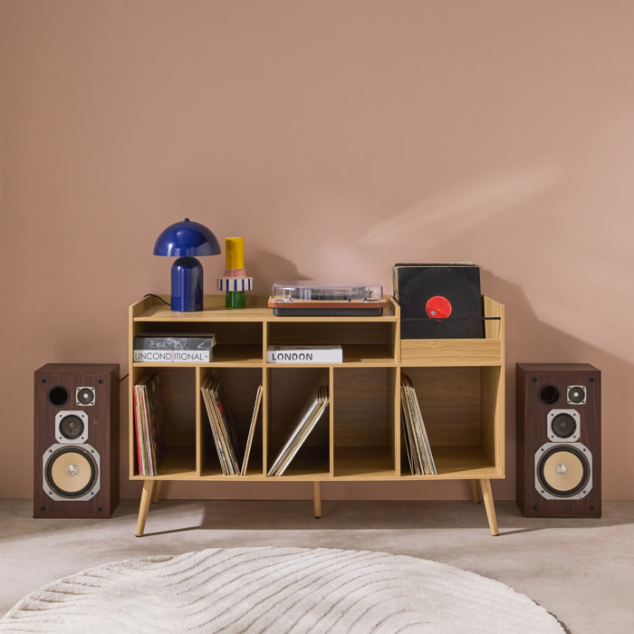 Meuble vinyle vintage décor bois. Dune. L 130 x P 50 x H 80 cm