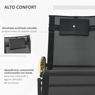 Mecedora de Exterior Tumbona Mecedora con Reposacabezas Reposabrazos y Marco Metálico Carga 120 kg para Interior y Exterior 155x61x88 cm Negro