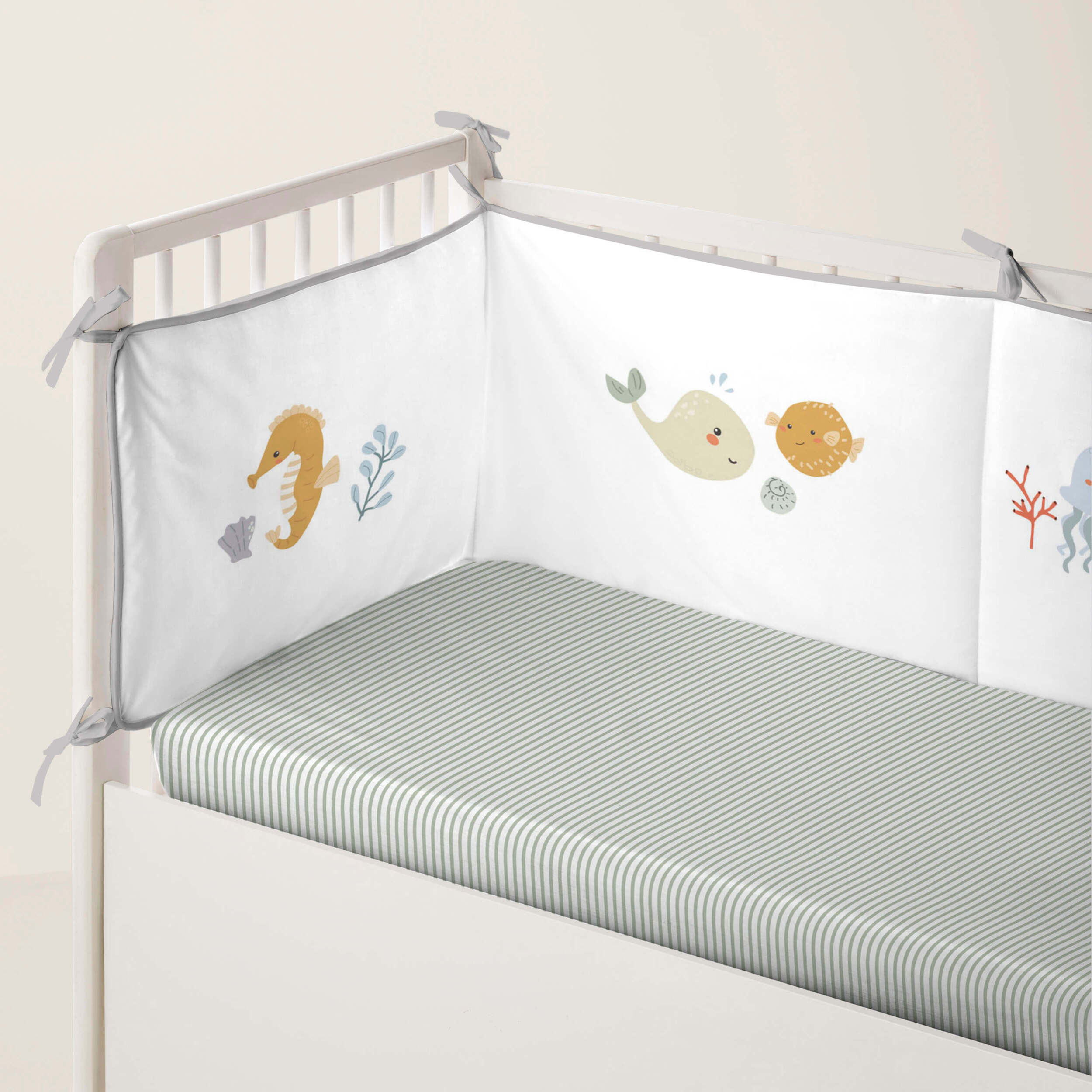 Protector de cuna - 100% Algodón - Con Cintas - Ocean Life