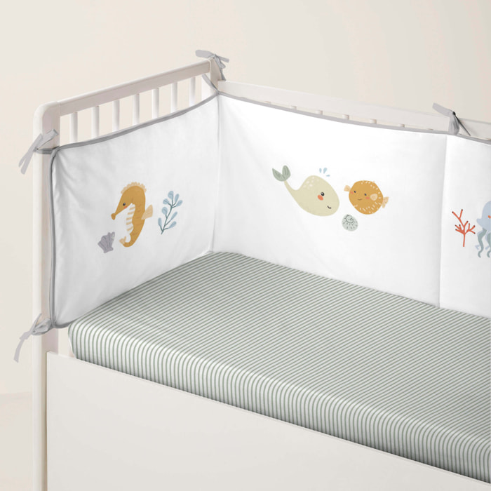 Protector de cuna - 100% Algodón - Con Cintas - Ocean Life