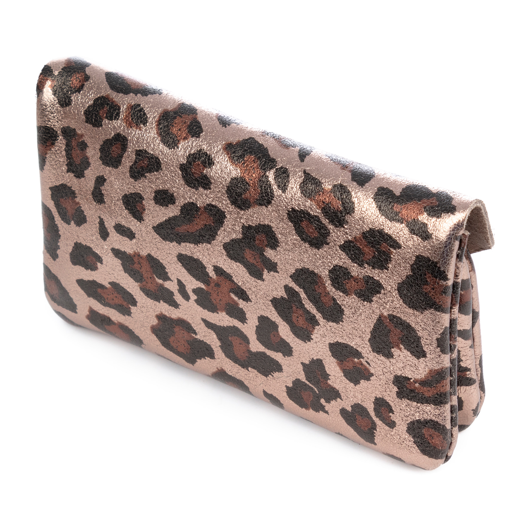 Alseno monedero alargado mujer. Piel auténtica Gamuza, diseño animal print leopardo, lacada brillante.