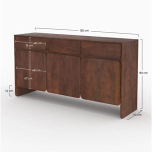 Buffet en bois de manguier avec 3 portes et 3 tiroirs - Achille