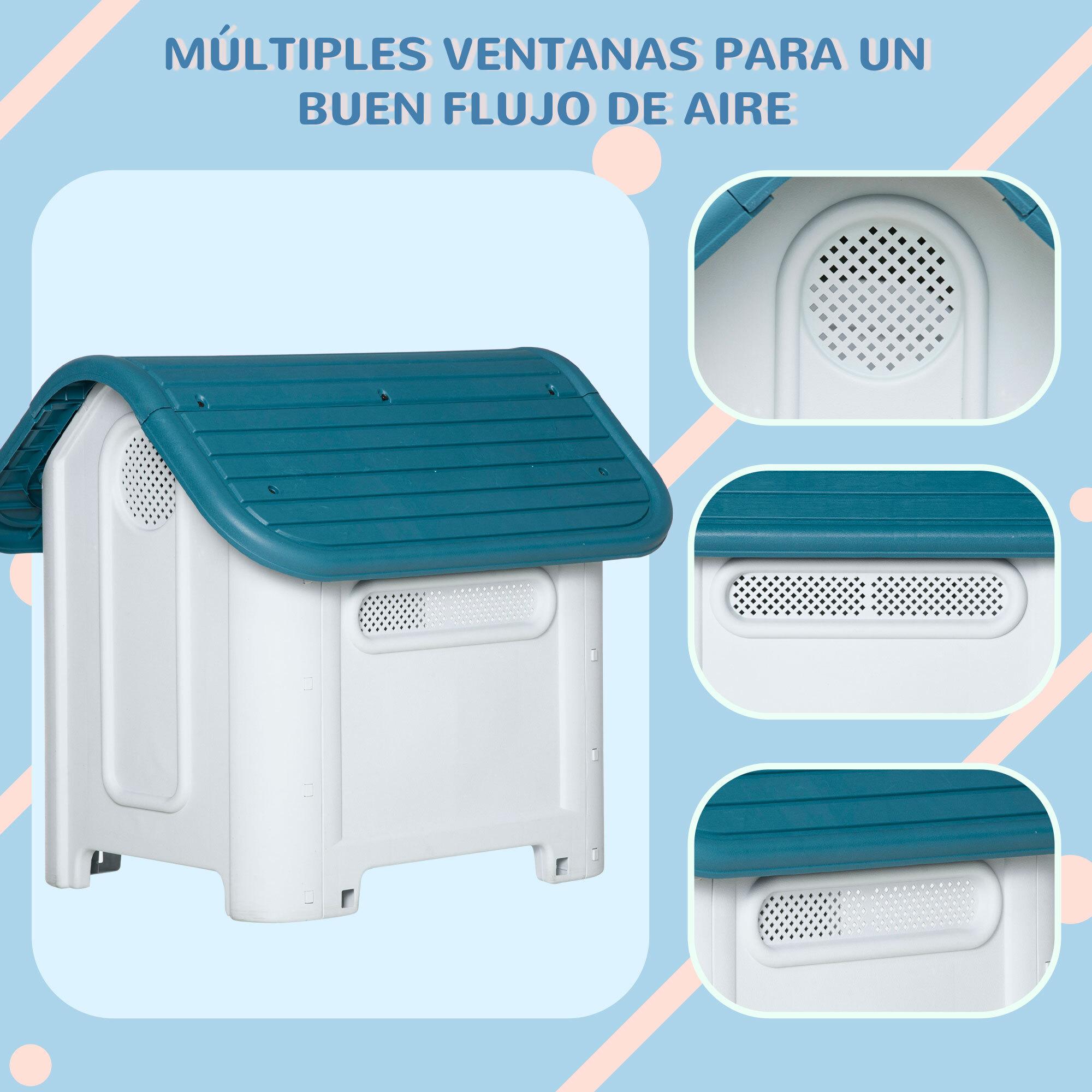 Caseta para Perros Mini para Uso Interior y Exterior con respiraderos Estilo Cabaña Resistente 59x75x66 cm Azul y Gris