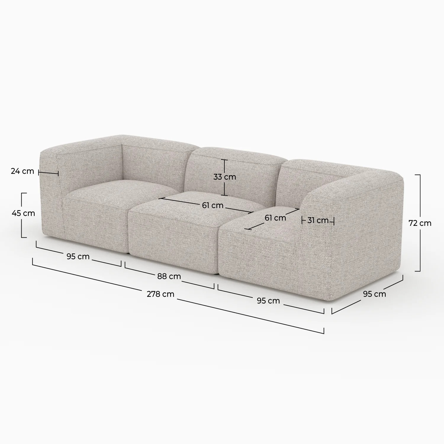 Canapé modulable en tissu beige 3 places - Hestia