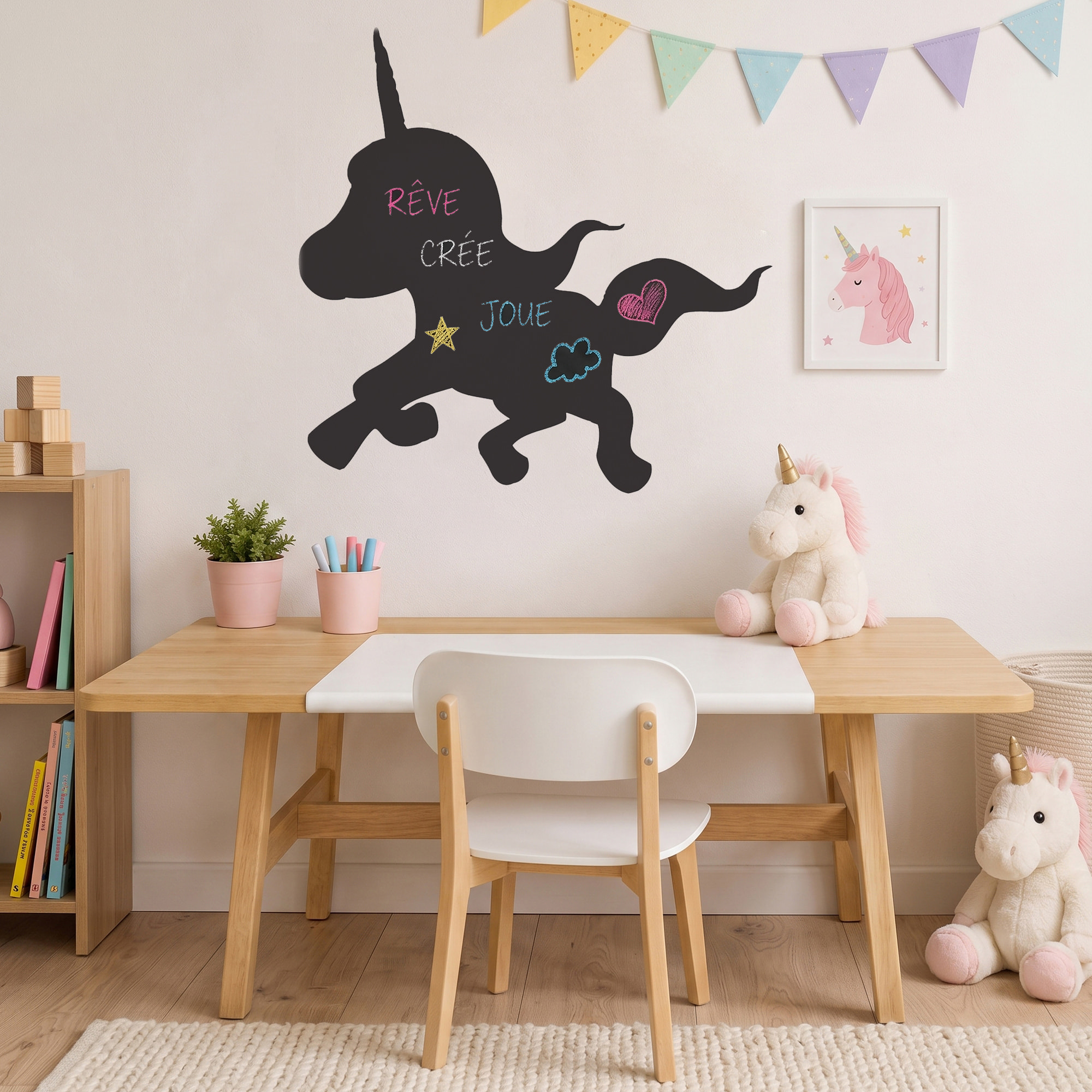 Sticker ardoise tableau noir - stickers muraux adhésif effaçable - LICORNE