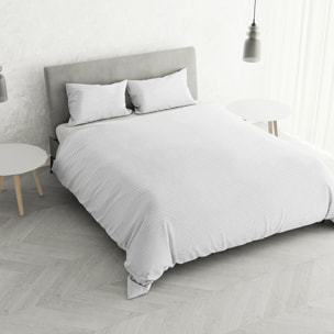 PARURE COPRIPIUMINO SATIN STRIPES, 100% Raso di Poliestere, Made in Italy, No Stiro - BIANCO