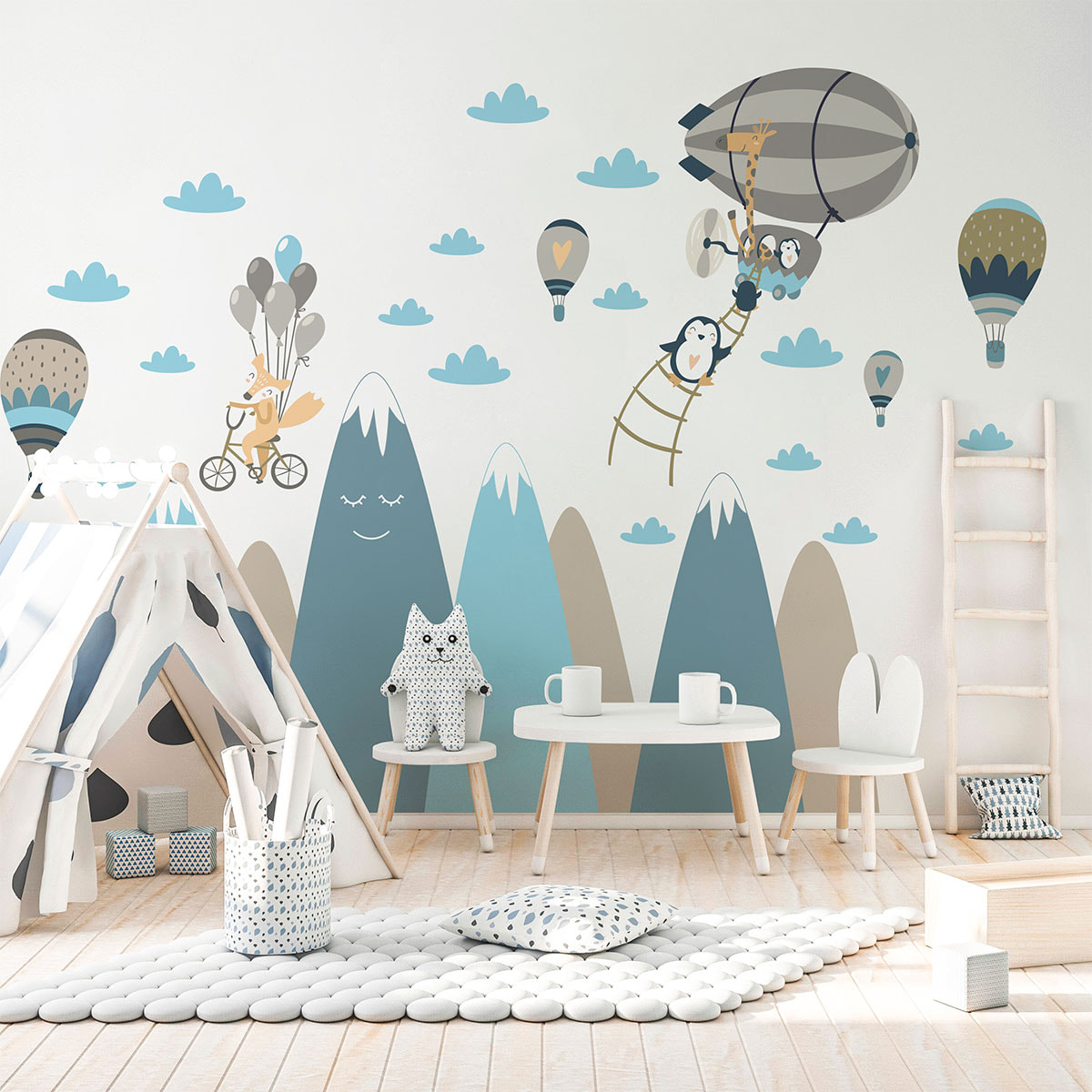 Stickers muraux enfants - Décoration chambre bébé - Autocollant Sticker mural géant enfant montagnes scandinaves ANIMAUX VOYAGE