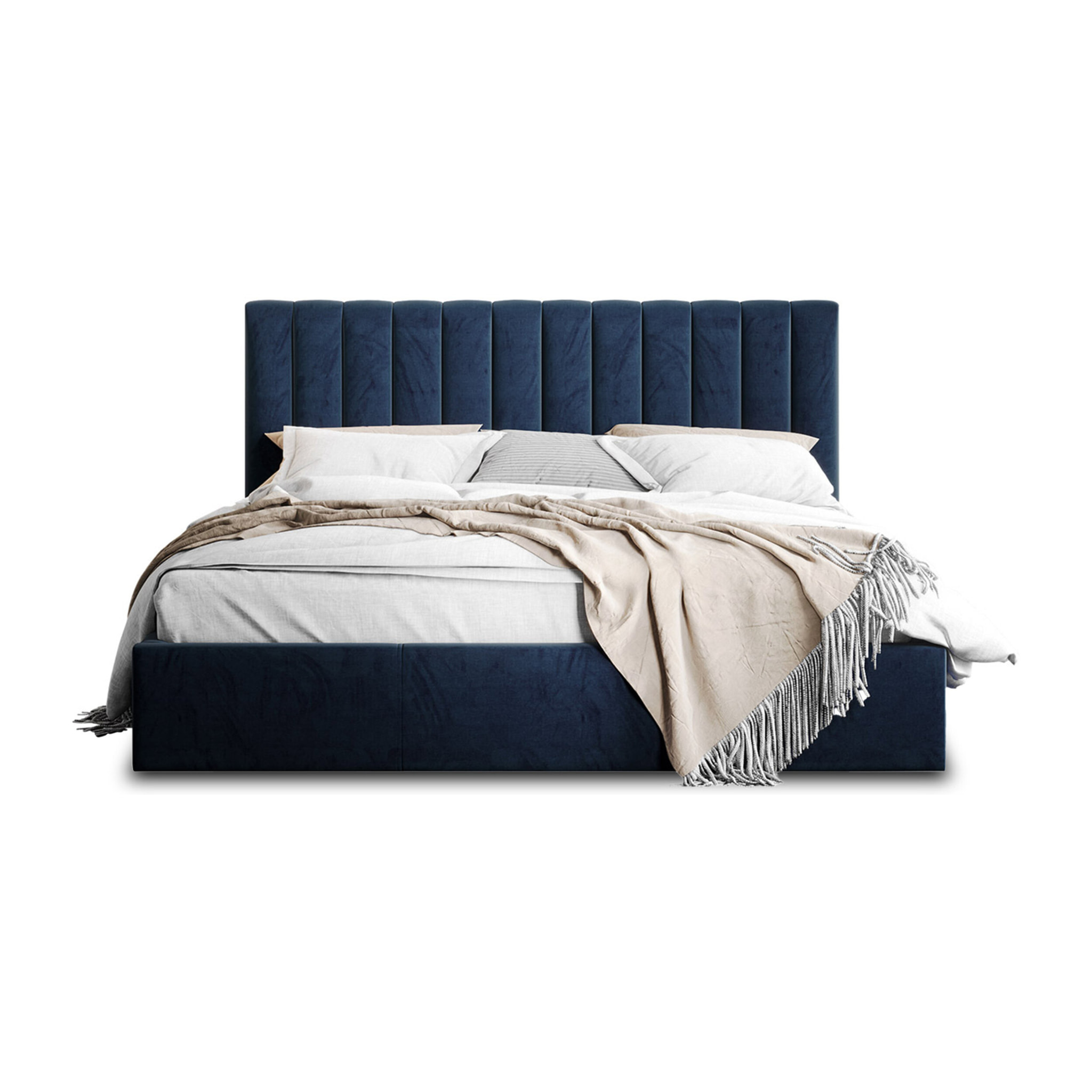 Rosario - lit coffre - 180x200 - sommier inclus - en velours - Bleu