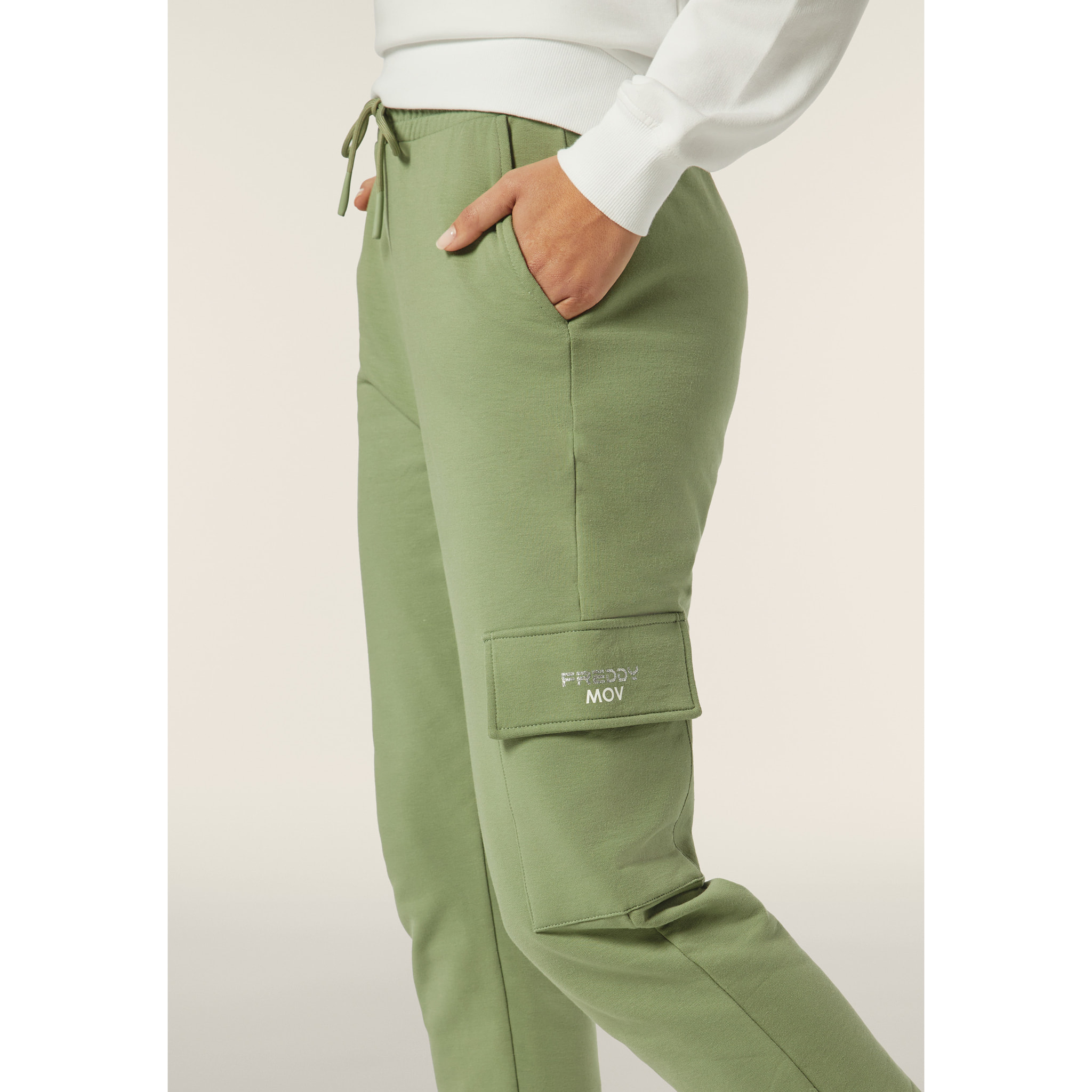 Pantaloni Cargo da donna in felpa garzata con fondo elastico