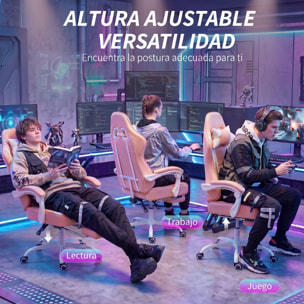 Silla Gaming Ergonómica, Silla Gamer con Lumbar Masaje Vibración, Reclinable 155°, Altura Ajustable, Reposacabezas y Reposapiés Retráctil, para Oficina, Estudio, Rosa