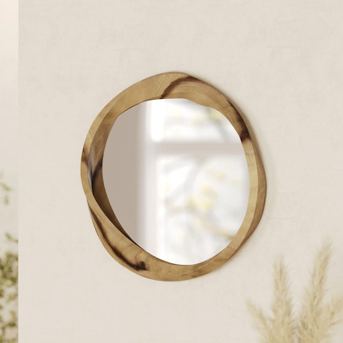 Miroir rond en bois clair de suar ondulé D53 cm - Yong