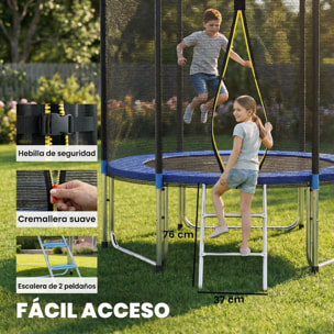 Cama Elástica para Niños Exterior Ø244 cm, Trampolín para Niños de +6 Años con Red de Seguridad, Escalera, Acolchado de Muelles y Marco de Acero Galvanizado, Carga 100 kg