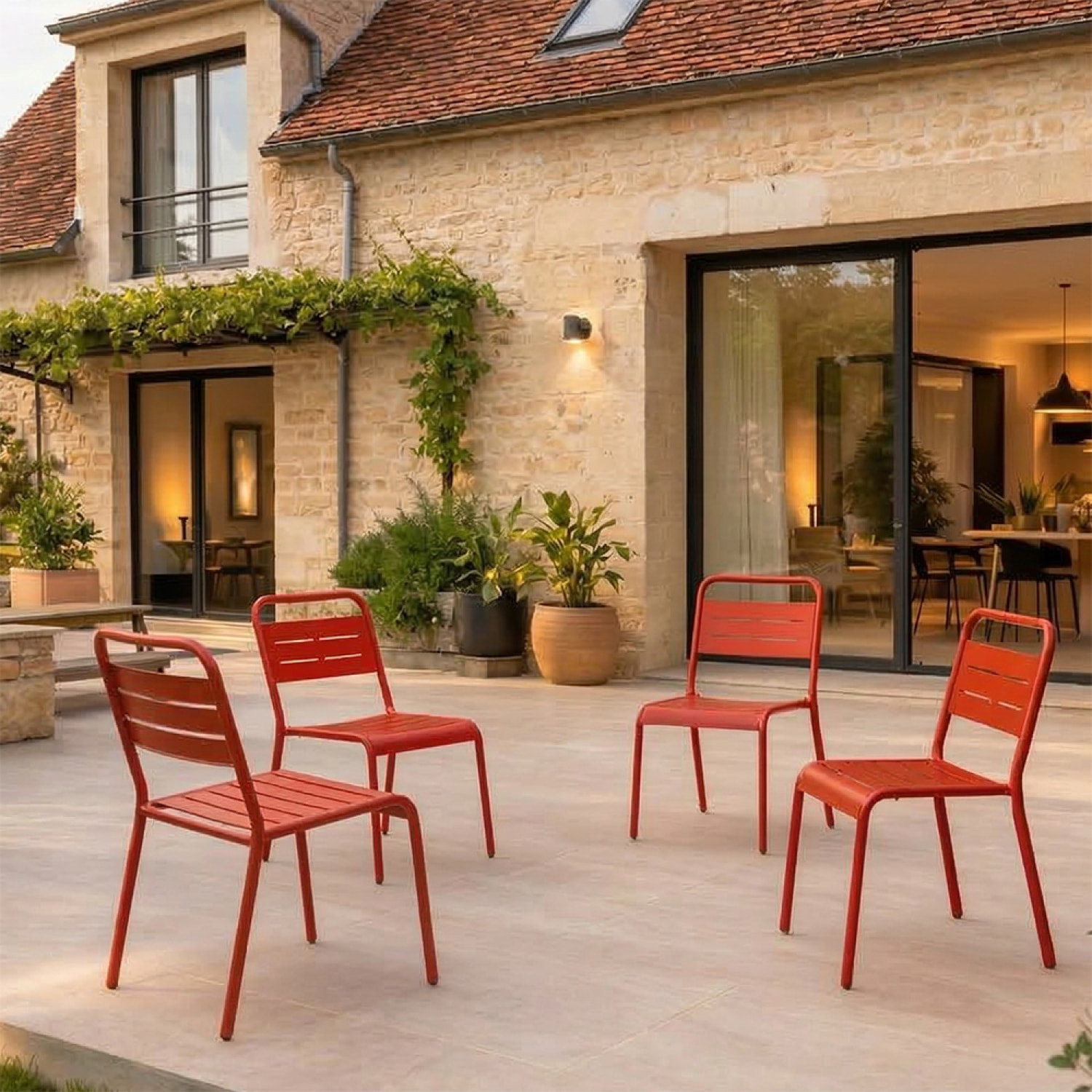 Ensemble de 4 chaises de jardin empilables terracotta EVORA