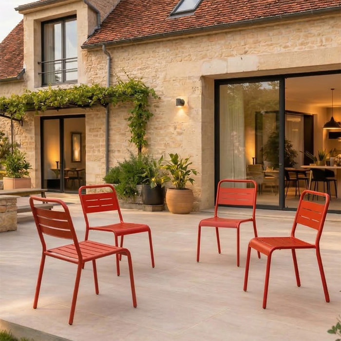 Ensemble de 4 chaises de jardin empilables terracotta EVORA