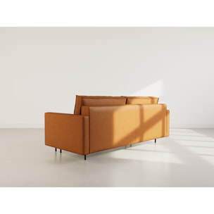 Charlie - Canapé droit 3 places convertible avec coffre en simili - Cognac