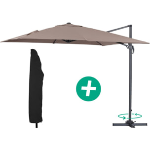 Parasol jardin déporté Alu "Sun 3" - Carré - 3 x 3 m - Taupe + housse de protection