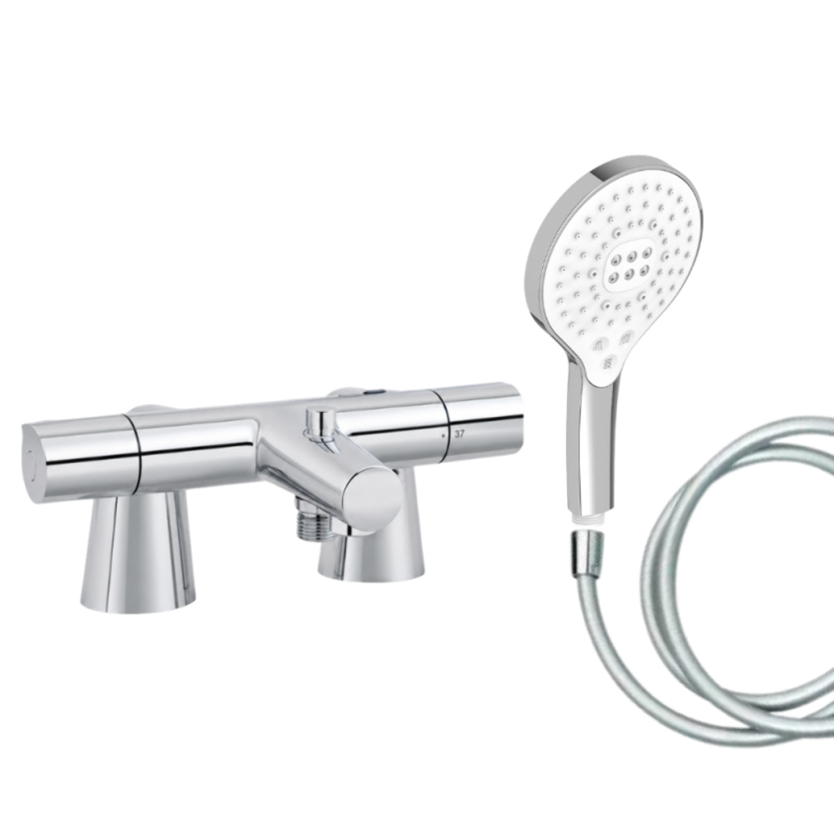 Mitigeur baignoire Simone + pommeau de douche Metro signature + flexible de douche lisse + colonnettes