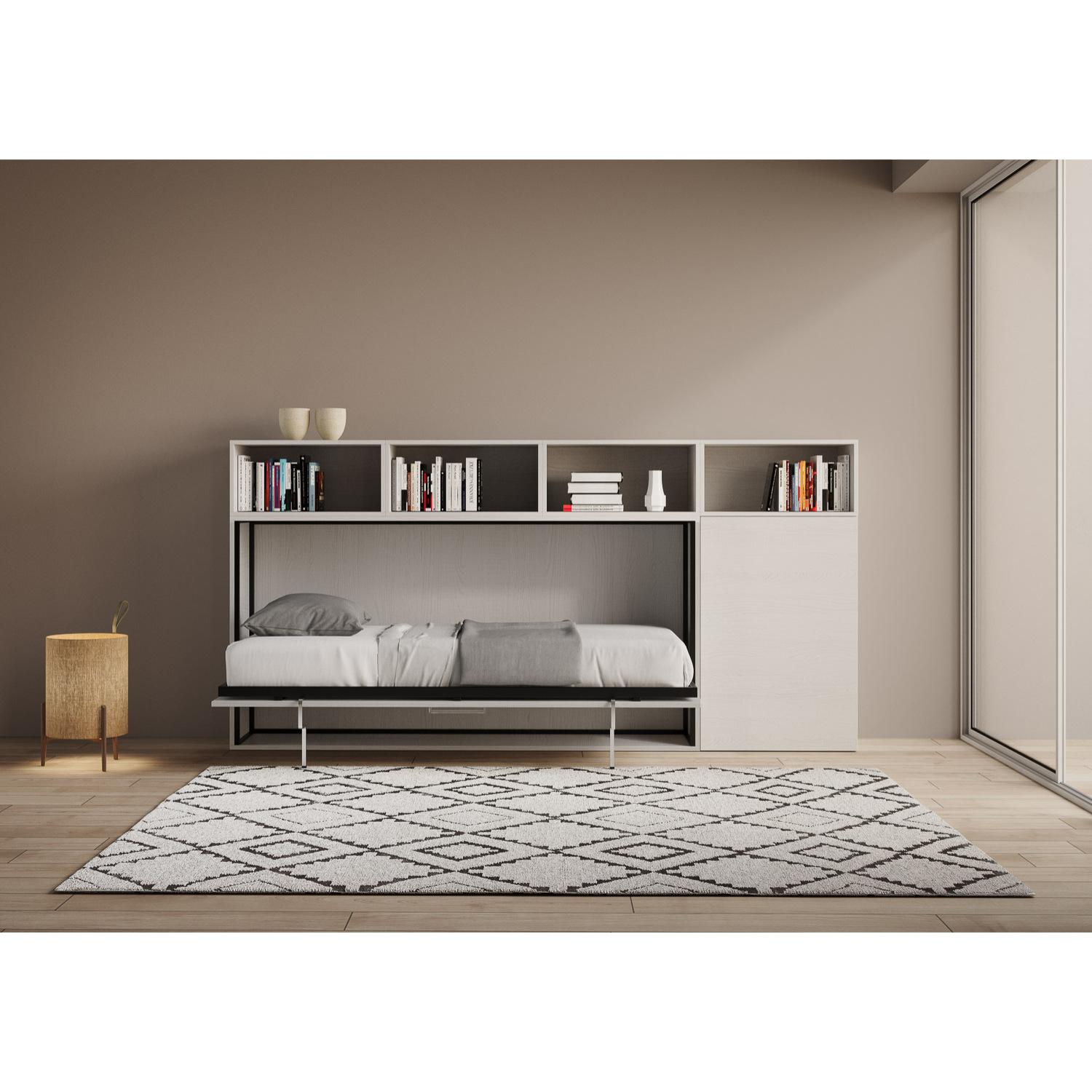 Armoire lit escamotable horizontal 1 couchage 85 Kando avec matelas composition A Frêne Blanc