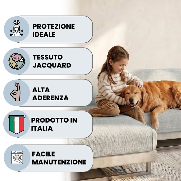 COPRIDIVANO PENISOLA SINISTRA COMFORT, Antiscivolo, Cotone+Microfibra+Fibre Varie, Made in Italy - GRIGIO CHIARO