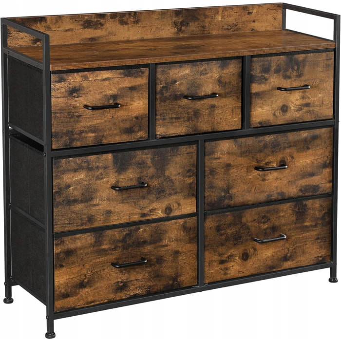 Cassettiera Industrial Loft con 7 cassetti in marrone rustico e metallo