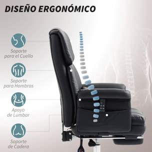 Silla de Oficina con 6 Puntos de Masaje Silla de Masaje Giratoria Silla de Escritorio con Reposapiés Retráctil Altura Ajustable Control Remoto y Soporte Lumbar Tejido de PU Negro