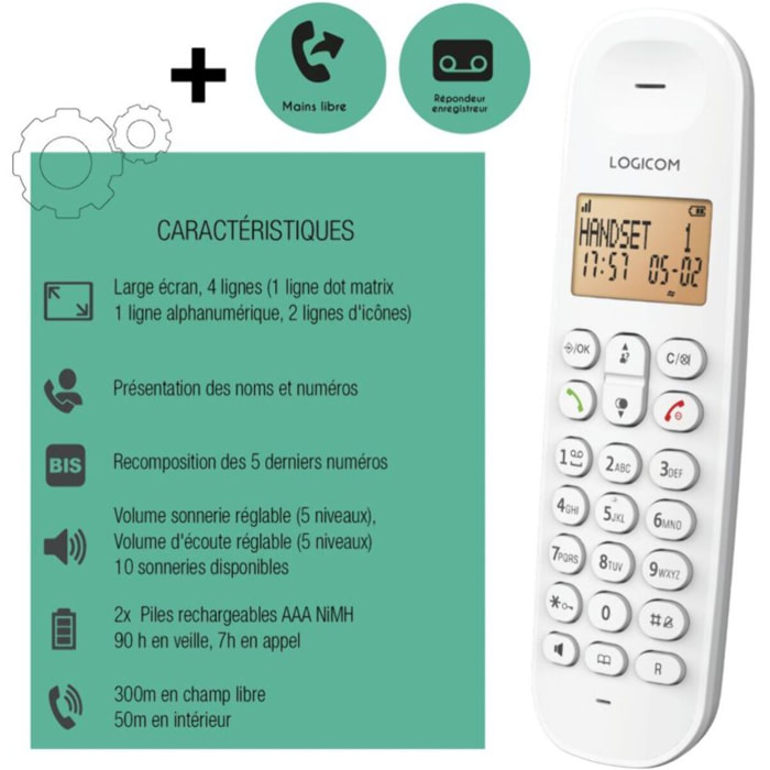 Téléphone sans fil LOGICOM Iloa Solo Répondeur Blanc