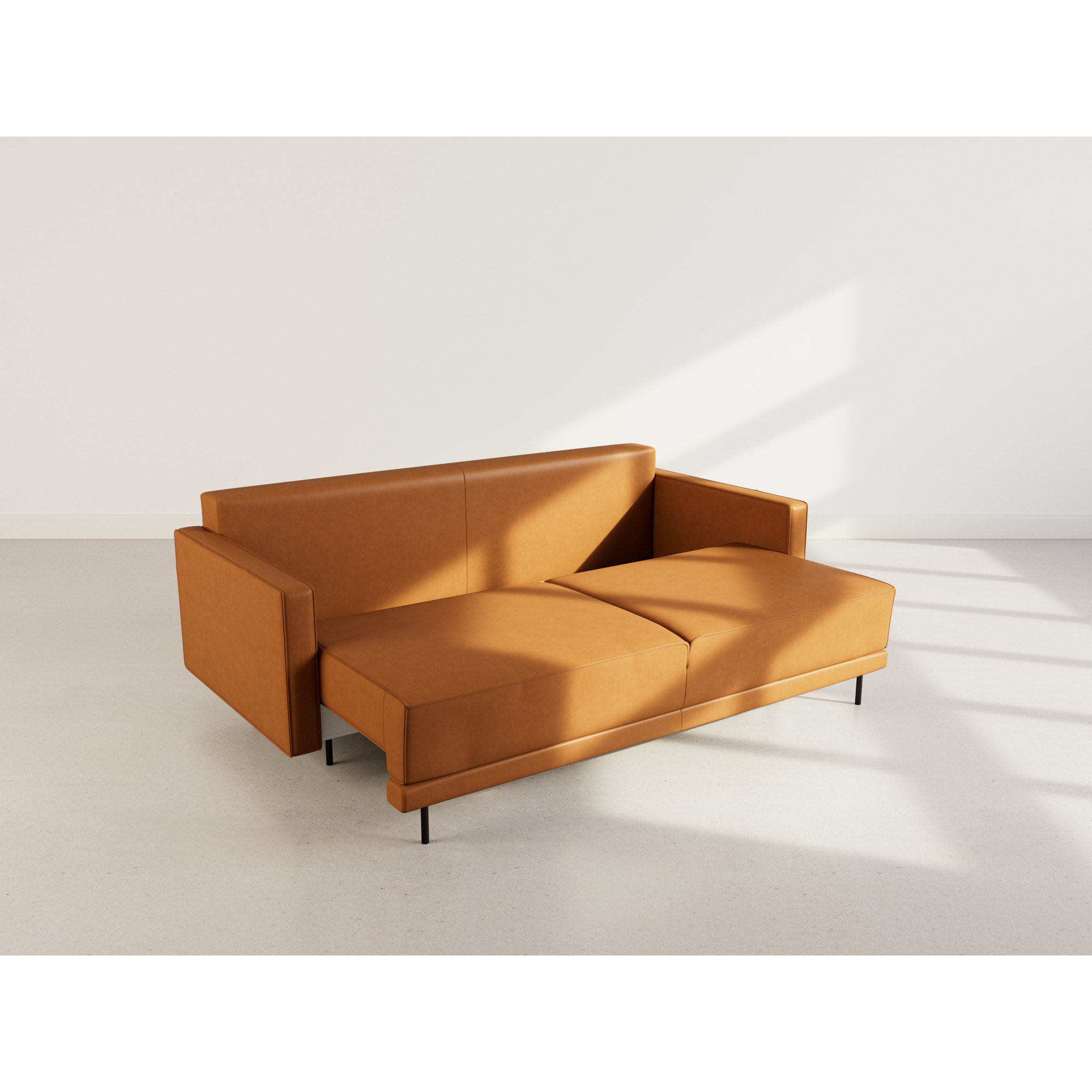 Charlie - Canapé droit 3 places convertible avec coffre en simili - Cognac