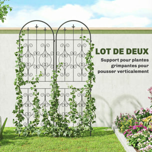Treillis de jardin effet fer forgé pointe de fleur de lys  - 2 supports plantes grimpantes - 50 x 180 cm - métal époxy noir