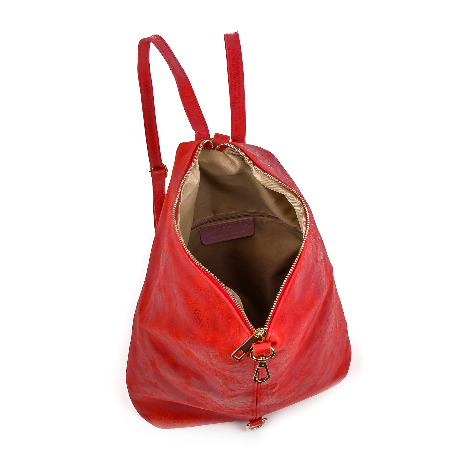 FIRENZE ARTEGIANI Lorena Borsa Zaino da Donna. Vera Pelle Scamosciata Stone Washed Made in Italy 29x12x35 Cm. colore rosso