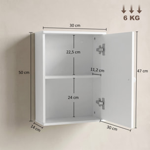 Armario de Baño de Pared, Mueble de Baño Colgar, Puerta con Cierre Suave, Estante Ajustable, para Cocina, Lavadero, 30x14x50 cm, Blanco