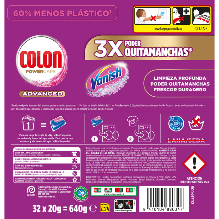 Colon - Detergente para la Ropa 128 Cápsulas Vanish Advanced