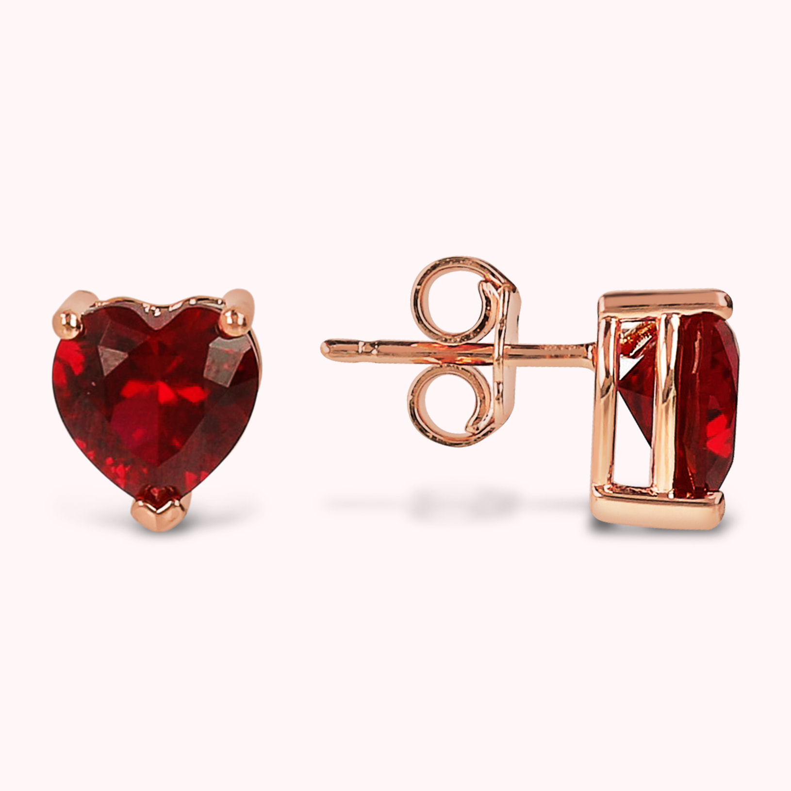 Orecchini Cuore a Lobo in Cubic Zirconia Rosse