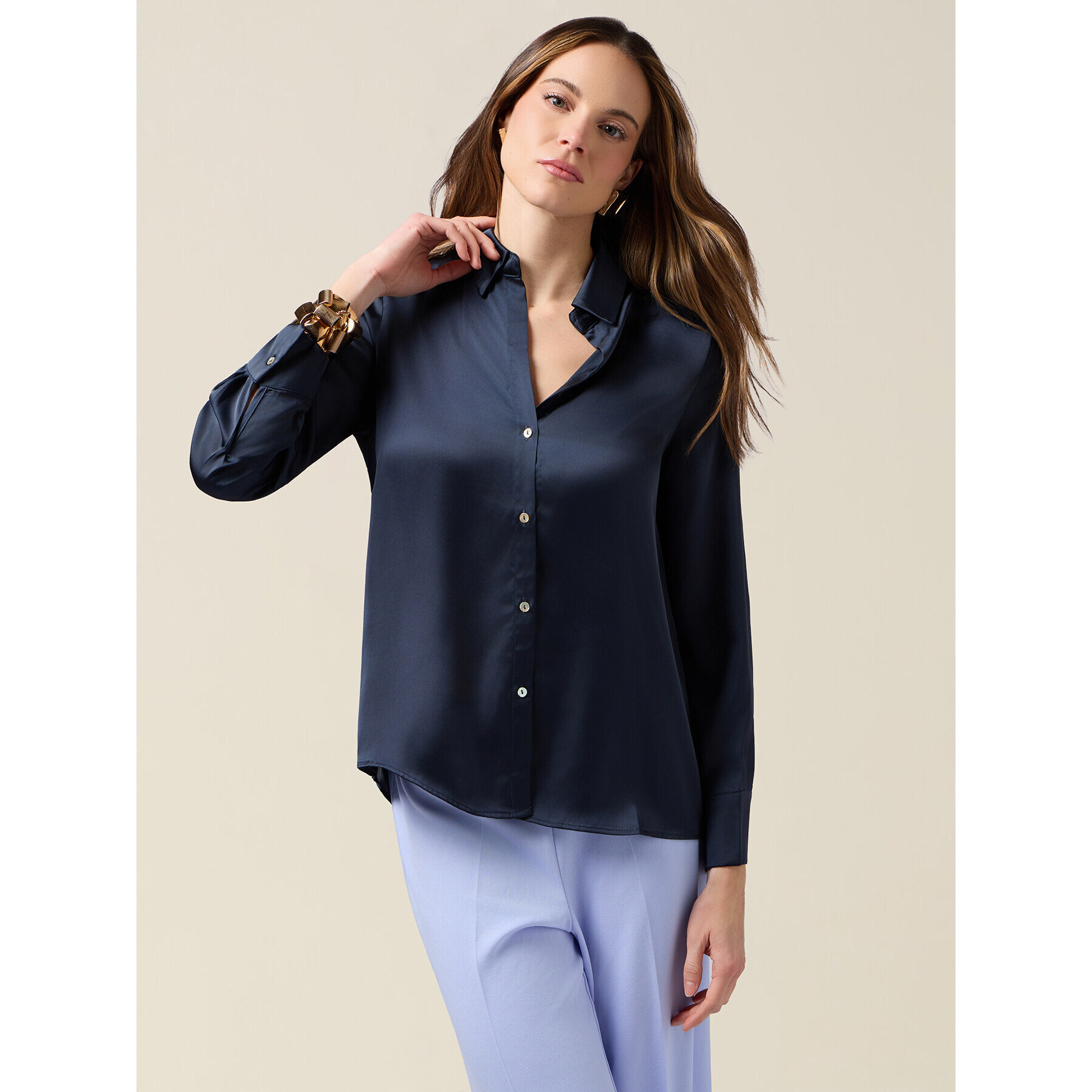 Oltre - Camicia in raso - Blu