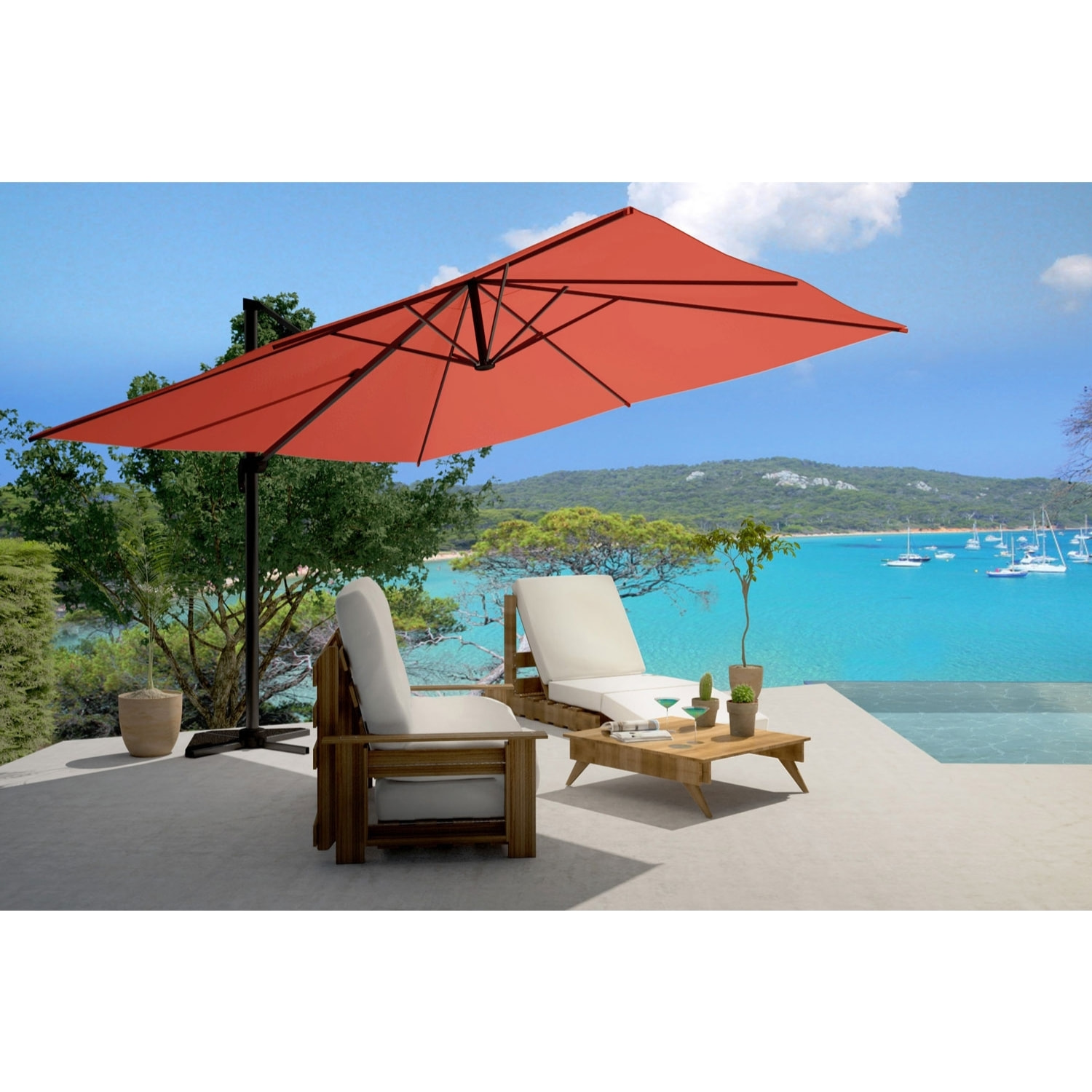 Parasol déporté et rotatif 3 x 4 m terracotta NAVIA