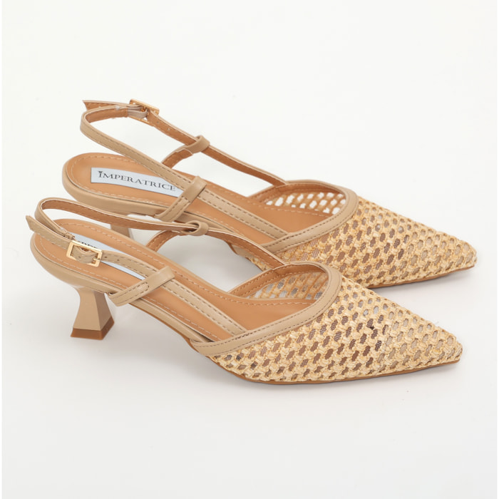 Dècolletè slingback in simil pelle con ricamo