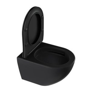 Fusion WC suspendu avec abattant SoftClose et fixations invisibles, rinçage Vortex, noir mat (SATFUS010RTORPBKM)