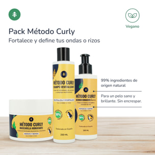 Pack Método Curly Champú, Mascarilla y Acondicionador - Acondicionador Sin Aclarado para Ondas y Rizos - Potente Fórmula Natural con Hidrolizado de Proteínas y Complejo Multimineral