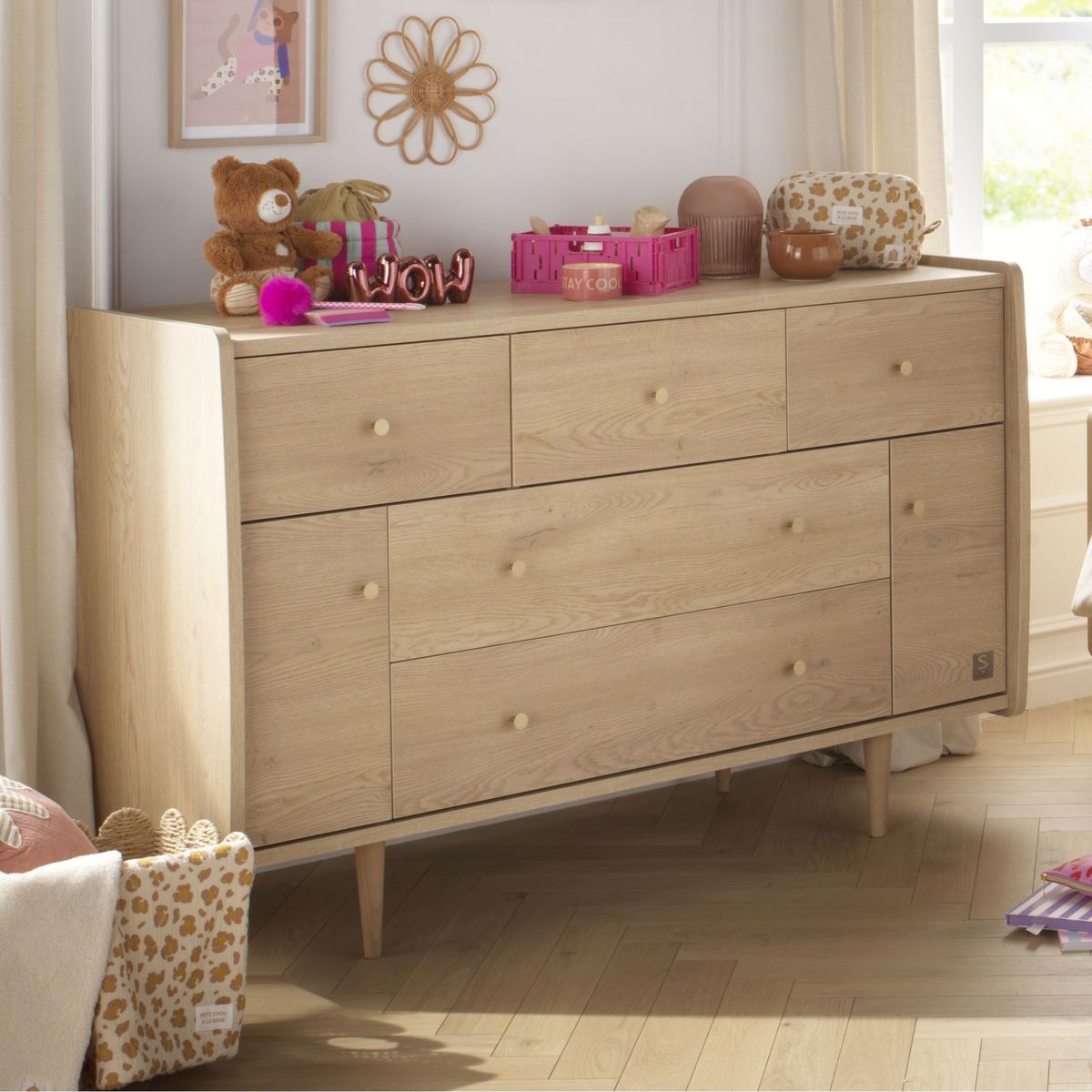 Chambre bébé trio évolutive My Love, Lit 140x70 évolutif Commode à langer XXL et armoire - Chêne Vintage
