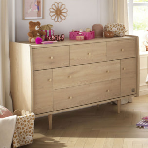 Chambre bébé trio évolutive My Love, Lit 140x70 évolutif Commode à langer XXL et armoire - Chêne Vintage