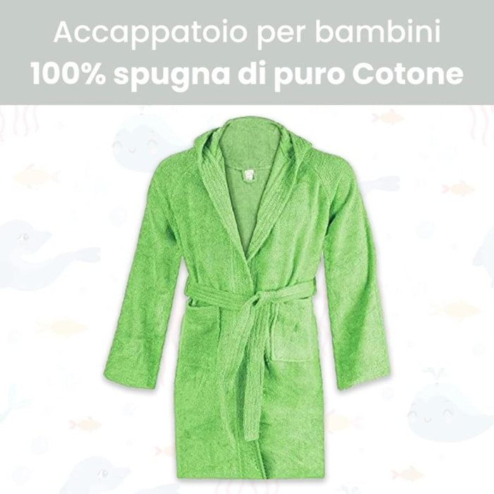 INTRECCI Accappatoio Bambino e Bambina, Accappatoio Spugna di Cotone, 4/6 Anni, Assorbente, Morbido, per Pelli Sensibili, Certificato Oeko-Tex. Colore: Acido