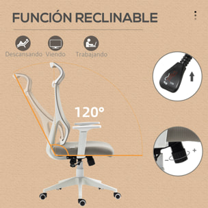 Conjunto de Oficina Incluye 1 Silla de Oficina Reclinable con Ruedas y Altura Ajustable 64x61x120,9-128,9 cm y 1 Alfombra Protectora de Suelo 90x120 cm Gris y Transparente