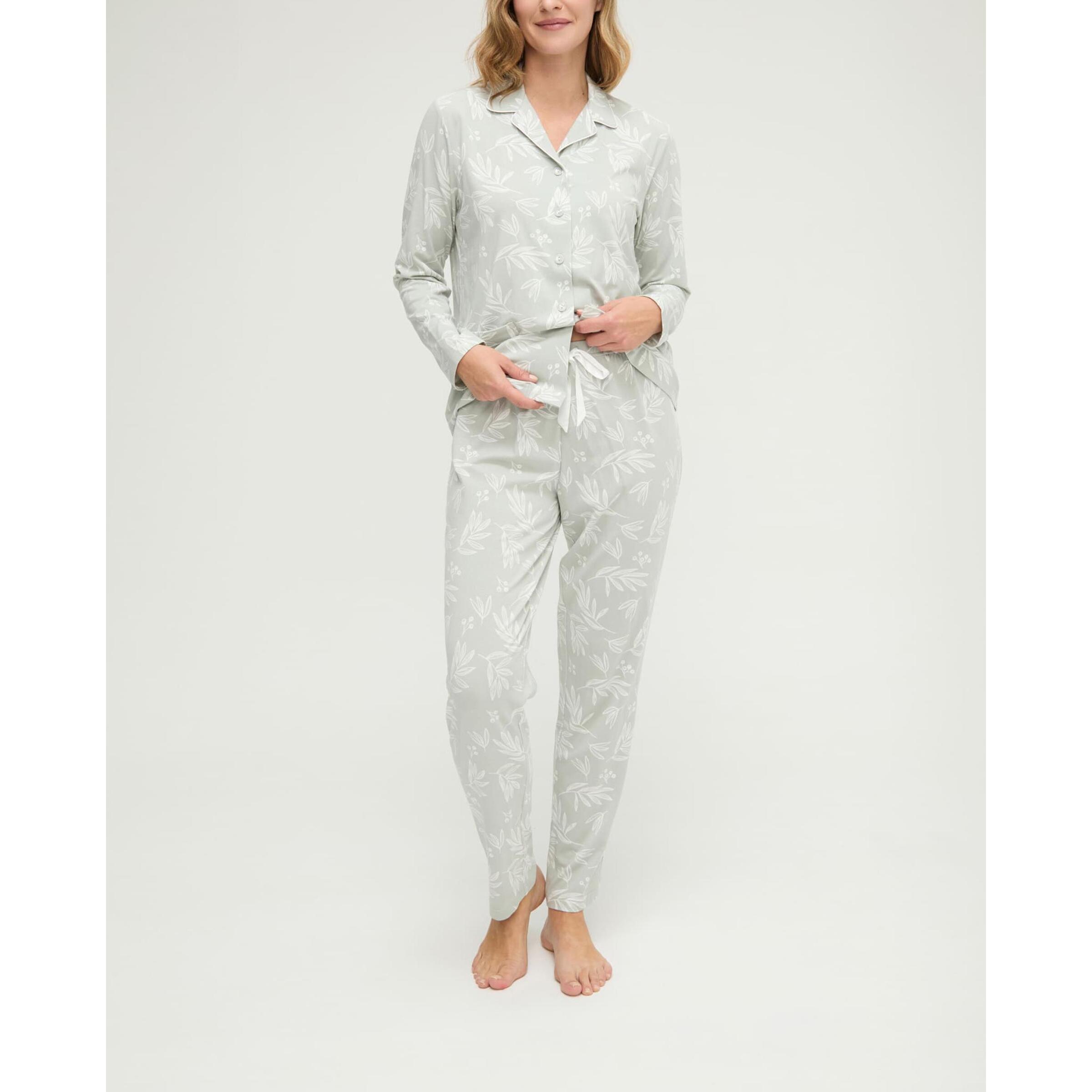 Pijama mujer abierto estampado hojas