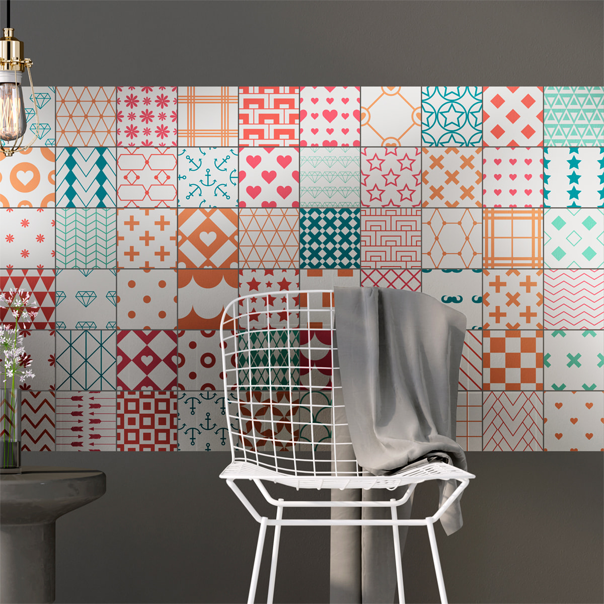 Stickers muraux - Sticker Mural Carrelage adhésif Cuisine Salle de Bain - 60 STICKERS CARRELAGES SCANDINAVE LAATAT