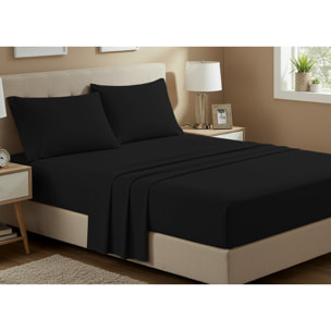Completo Lenzuola No Stiro In Tinta Unita Con Angolo H.27 cm Colore Nero