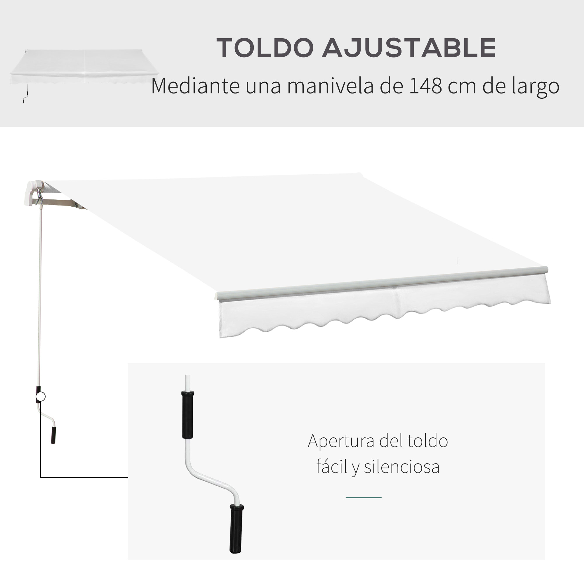 Toldo Manual de Aluminio Acero Poliéster 3.5x2.5m Blanco